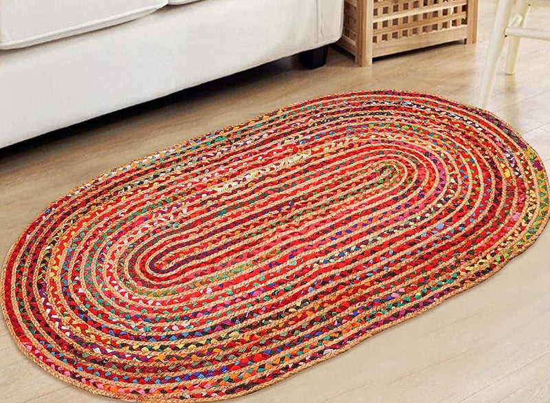 Light & Pro Jute Rug, 3x5 ft, Braided Area Rug, Kitchen Rug, Multi Color Cotton Chindi Oval Rug, Reversible - Image 1